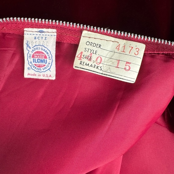 Vintage Red Velvet Like 1960’s Zippered Dress with Cream Lace, Christmas - Picture 13 of 16